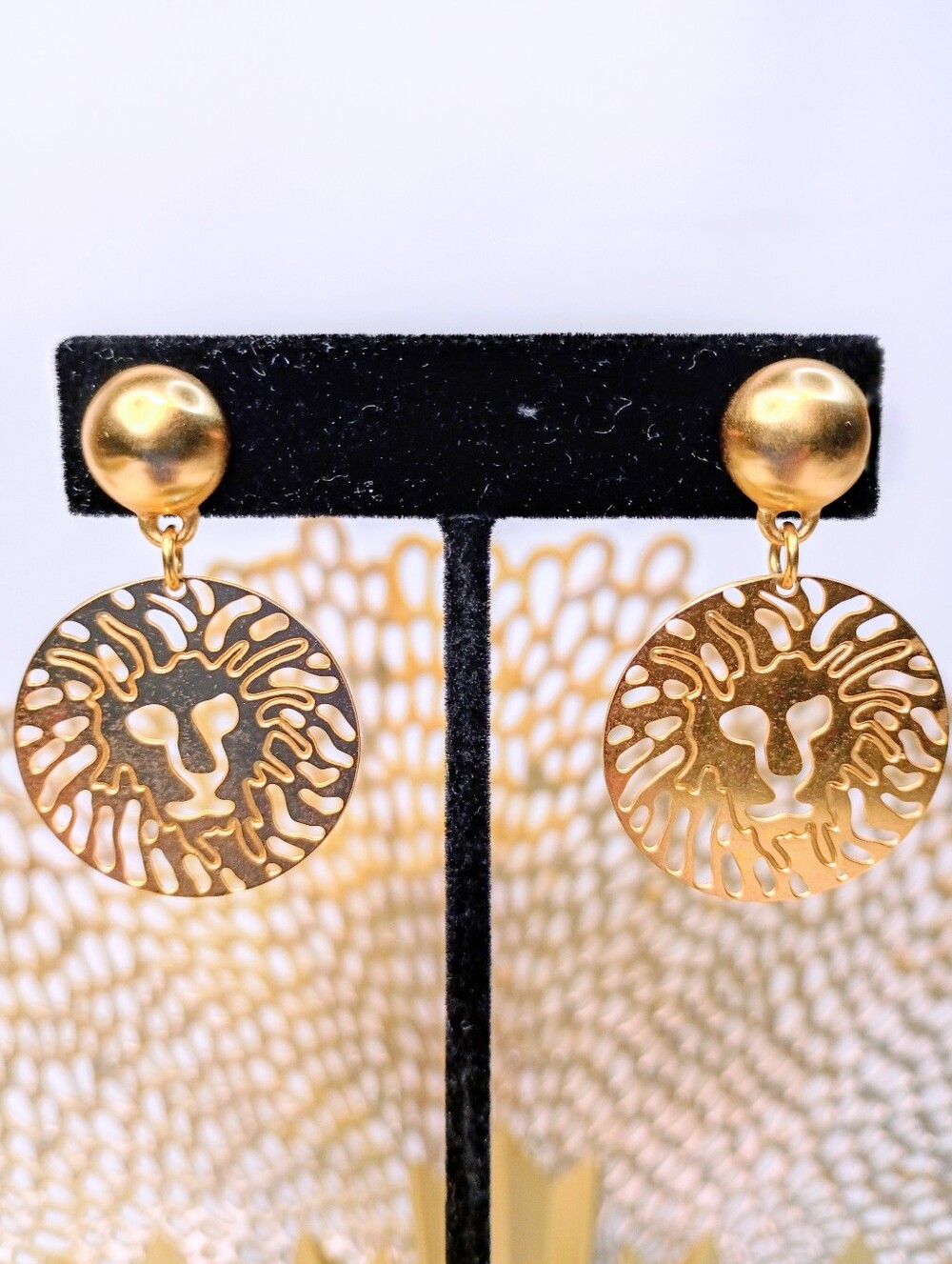 Anne Klein Gold Lion Motif Drop Earrings